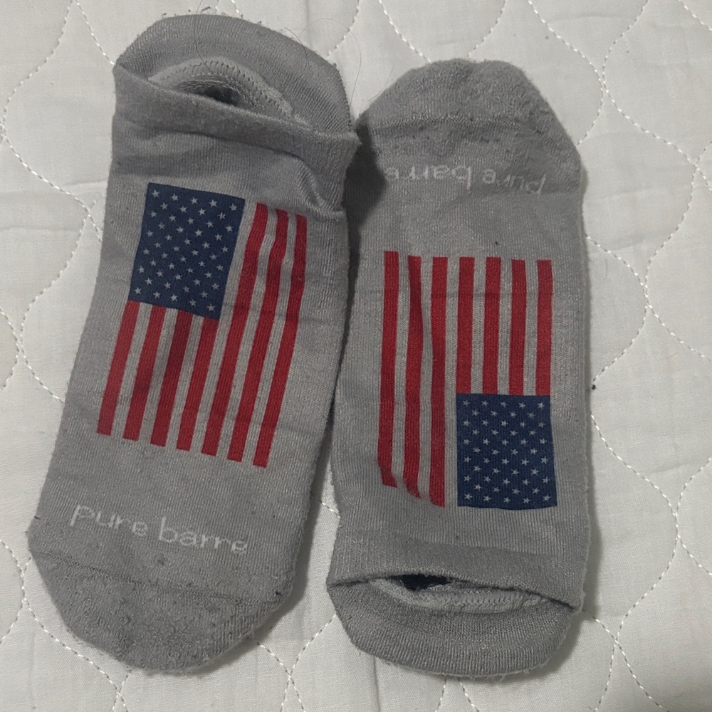 Pure Barre Patriotic Gray Grip Socks